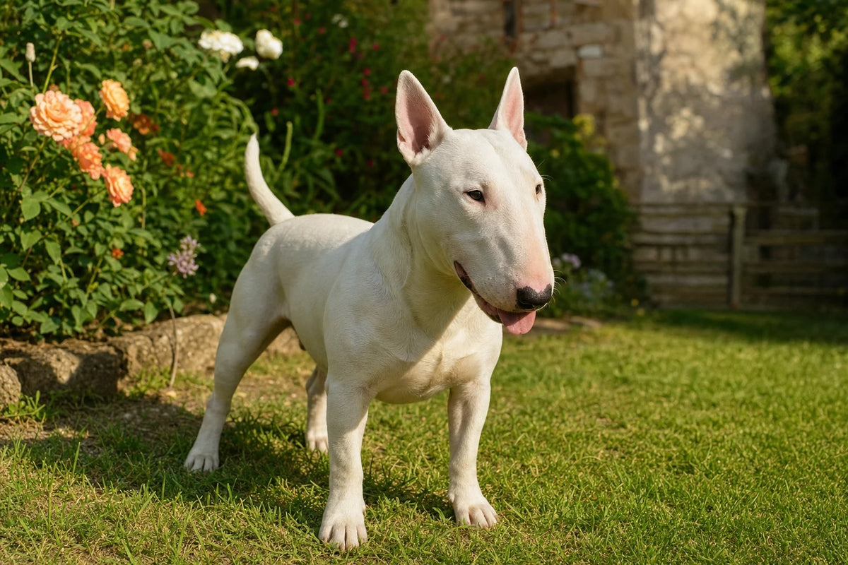 A healthy Miniature Bull Terrier