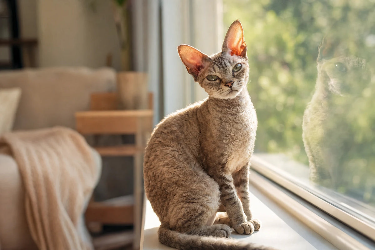 A healthy Devon Rex cat