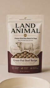 Land Animal Grass-Fed Beef freeze-dried raw dog food poured into a bowl
